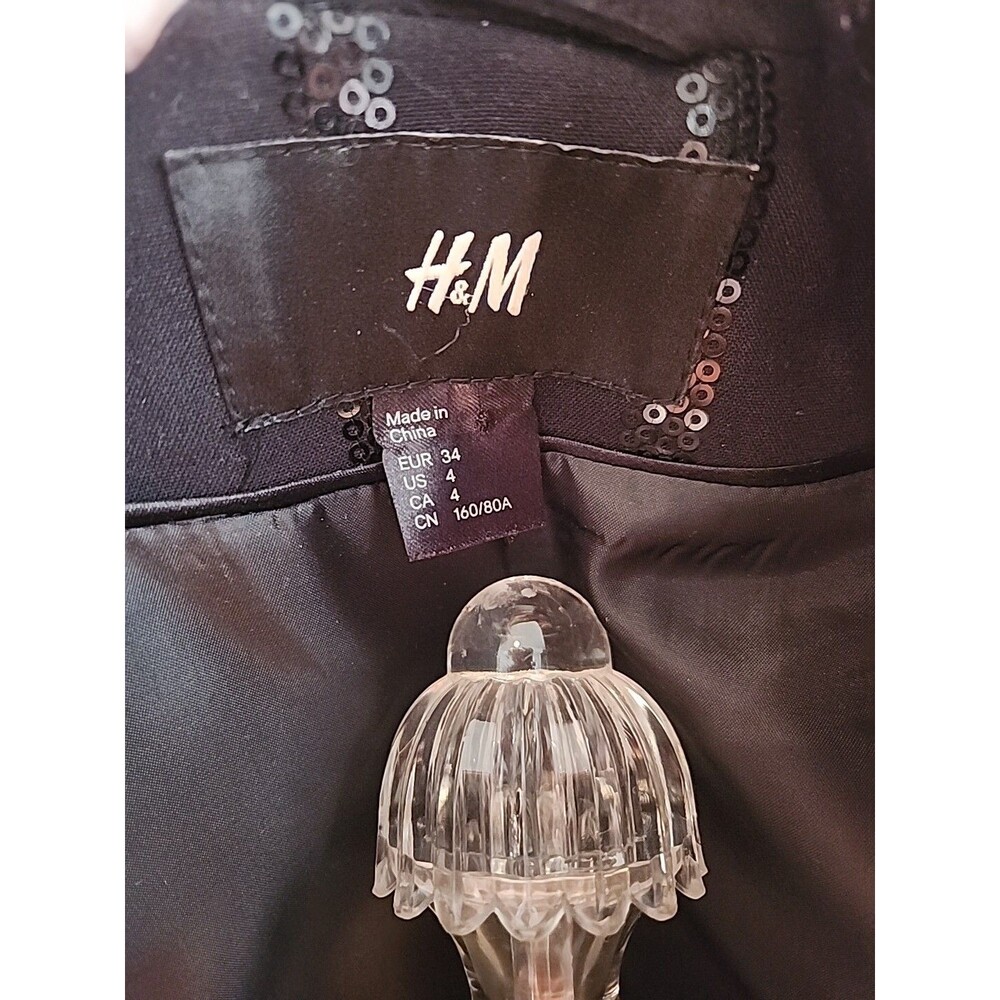 H&M “ Jackson “ Blazer Jacket Black Sequins Striped Padded Shoulders SZ 4 - Picture 4 of 5
